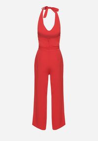 Born2be - Czerwony Taliowany Kombinezon z Paskiem Wiązaniem i Odkrytymi Plecami Malurea. Okazja: na imprezę, na co dzień. Kolor: czerwony. Materiał: jeans. Sezon: lato. Styl: casual #7