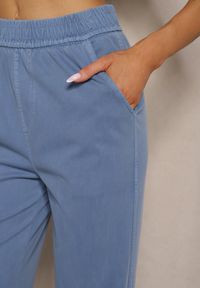 Renee - Niebieskie Szerokie Spodnie High Waist z Wiskozą Linowena. Okazja: na co dzień. Stan: podwyższony. Kolor: niebieski. Materiał: wiskoza. Styl: elegancki, casual