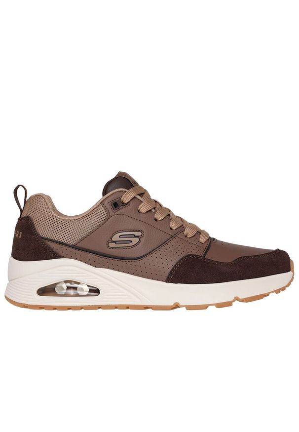 skechers - Buty męskie Skechers Uno Retro One 183020BRN - brązowe. Kolor: brązowy. Materiał: guma, skóra, zamsz, jeans, materiał, dresówka, syntetyk. Szerokość cholewki: normalna. Model: Skechers Sport. Sport: turystyka piesza