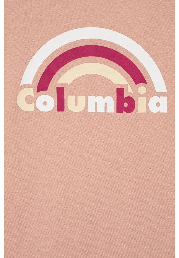 columbia - Columbia t-shirt bawełniany dziecięcy kolor różowy. Okazja: na co dzień. Kolor: różowy. Materiał: bawełna. Długość rękawa: krótki rękaw. Długość: krótkie. Wzór: nadruk. Styl: casual