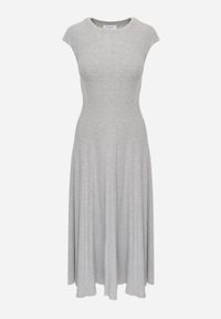 Renee - Szara Sukienka z Bawełny o Rozkloszowanym Kroju z Dzianiny Portulaca. Okazja: na co dzień. Kolor: szary. Materiał: bawełna, dzianina. Typ sukienki: proste, rozkloszowane. Styl: casual #8