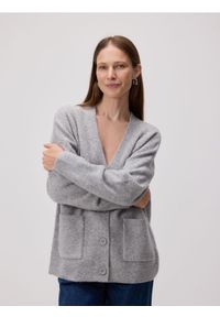 Reserved - Rozpinany kardigan - jasnoszary. Kolor: szary. Materiał: dzianina, wełna #1