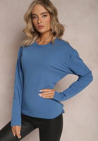 Renee - Niebieska Bawełniana Bluza z Ozdobnym Wiązaniem Fanarita. Kolor: niebieski. Materiał: bawełna