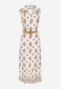 Born2be - Beżowa Wiskozowa Sukienka Koszulowa z Paskiem z Klamrą Eraniela. Okazja: na co dzień. Typ kołnierza: dekolt w kształcie V. Kolor: beżowy. Materiał: wiskoza. Typ sukienki: koszulowe. Styl: klasyczny, casual, elegancki, sportowy #5