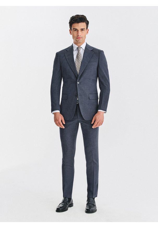 Pako Lorente - PAKO LORENTE - Granatowa marynarka garniturowa. Okazja: na spotkanie biznesowe. Kolor: niebieski. Materiał: wiskoza, poliester, elastan. Styl: biznesowy