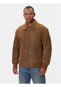 BOSS Kurtka skórzana Jonier 50547567 Beżowy Relaxed Fit. Kolor: beżowy. Materiał: skóra