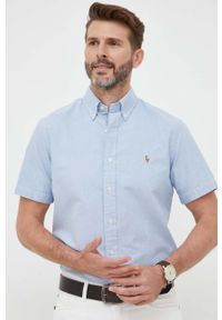 Polo Ralph Lauren koszula bawełniana męska kolor niebieski regular z kołnierzykiem button-down. Typ kołnierza: button down, polo. Kolor: niebieski. Materiał: bawełna. Długość rękawa: krótki rękaw. Długość: krótkie #1
