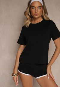 Renee - Czarny Klasyczny T-shirt z Grubszej Bawełny Tiavone. Okazja: na co dzień. Kolor: czarny. Materiał: bawełna. Styl: klasyczny