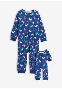 bonprix - Piżama jednoczęściowa z piżamą dla lalki (2 części), z czystej bawełny organicznej. Kolor: niebieski. Materiał: bawełna. Wzór: nadruk, aplikacja #1