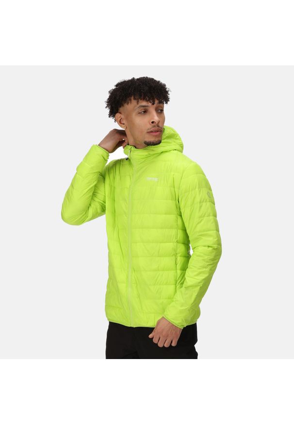 Regatta - Kurtka turystyczna dla mężczyzn Hooded Hillpack z kapturem. Typ kołnierza: kaptur. Kolor: żółty, wielokolorowy, zielony. Materiał: puch. Sport: turystyka piesza