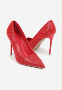 Born2be - Czerwone Szpilki w Eleganckim Stylu z Cyrkoniami Arweda. Okazja: na co dzień. Kolor: czerwony. Obcas: na szpilce. Styl: elegancki #2