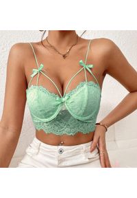 Intica - Biustonosz koronkowy bez fiszbin z kokardkami Hayriye. Kolor: czerwony. Materiał: koronka. Wzór: koronka #7