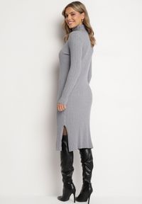 Born2be - Szara Dopasowana Sweterkowa Sukienka z Golfem i Wiskozą Ninnaliria. Okazja: na co dzień. Typ kołnierza: golf. Kolor: szary. Materiał: wiskoza. Długość rękawa: długi rękaw. Styl: casual, elegancki #2
