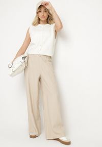Born2be - Biała Rozpinana Kamizelka z Wełną Eravina. Okazja: na co dzień. Kolor: biały. Materiał: wełna. Styl: klasyczny, casual, elegancki #6