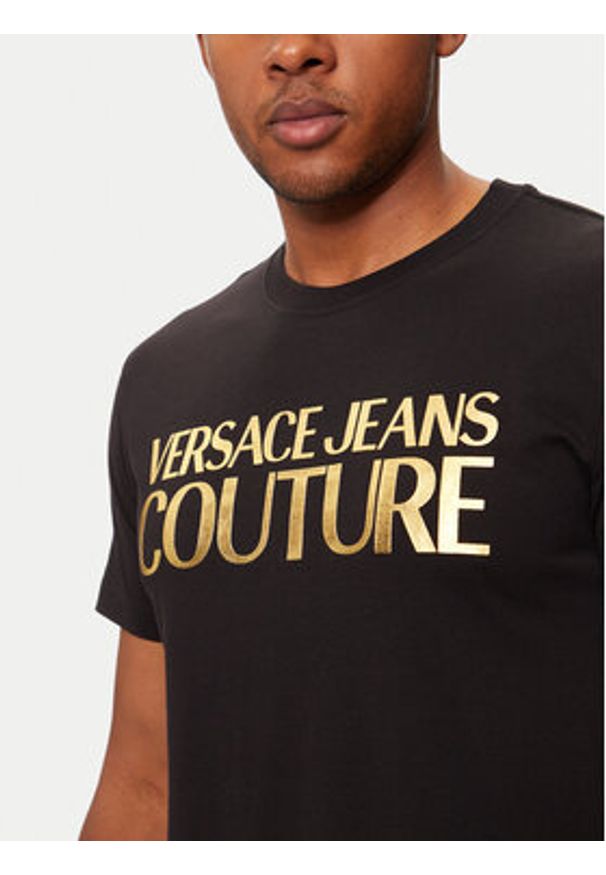 Versace Jeans Couture T-Shirt 77GAHT05 Czarny Regular Fit. Kolor: czarny. Materiał: bawełna