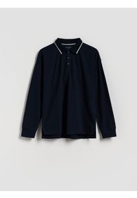 Reserved - Bawełniany longsleeve polo - granatowy. Typ kołnierza: polo. Kolor: niebieski. Materiał: bawełna. Długość rękawa: długi rękaw