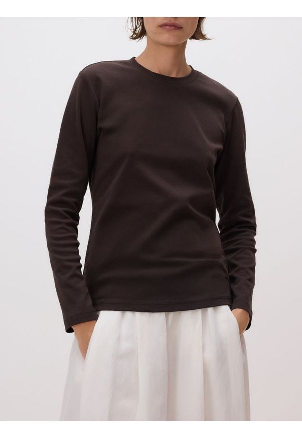 Reserved - Bawełniany longsleeve - ciemnobrązowy. Kolor: brązowy. Materiał: bawełna. Długość rękawa: długi rękaw