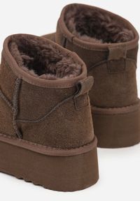 Renee - Brązowe Wsuwane Śniegowce z Zamszu Naturalnego na Grubej Podeszwie Mevilira. Zapięcie: bez zapięcia. Kolor: brązowy. Materiał: zamsz. Styl: elegancki #4
