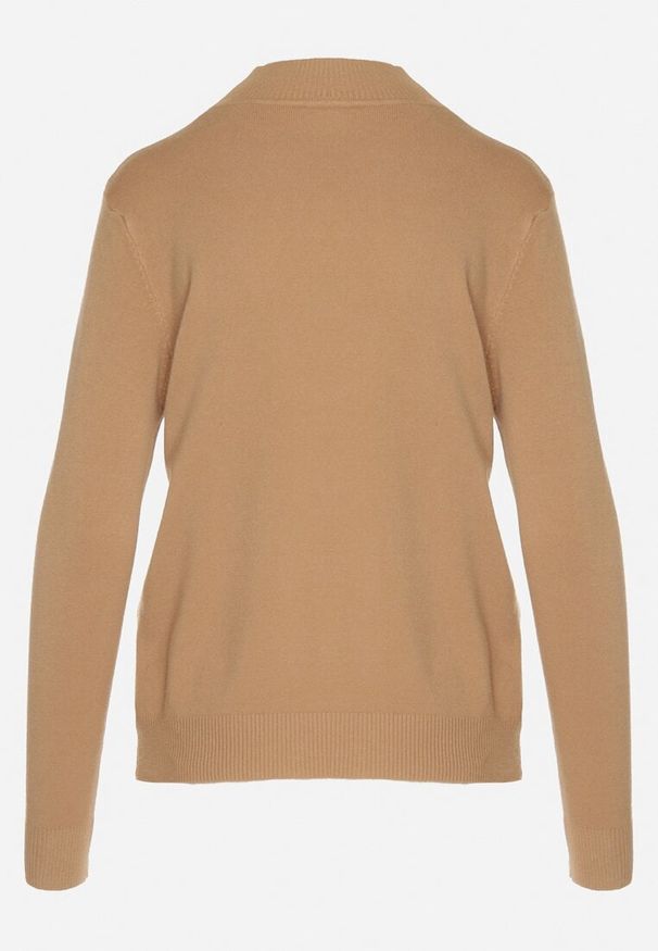 Born2be - Ciemnobeżowy Gładki Sweter z Półgolfem w Stylu Casual Unallia. Okazja: na co dzień. Kolor: beżowy. Materiał: jeans. Długość rękawa: długi rękaw. Długość: długie. Wzór: gładki. Styl: casual