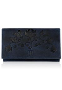 Portfel damski skórzany PAOLO PERUZZI granatowy T-44-DB. Kolor: niebieski. Materiał: skóra. Wzór: kwiaty #1