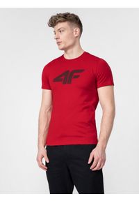 4f - T-shirt regular z nadrukiem męski. Kolor: czerwony. Materiał: bawełna. Wzór: nadruk #1