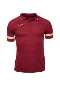 Koszulka sportowa dziecięca Nike Dri-FIT Academy 21 Polo. Typ kołnierza: polo. Kolor: brązowy, wielokolorowy, czerwony. Technologia: Dri-Fit (Nike)