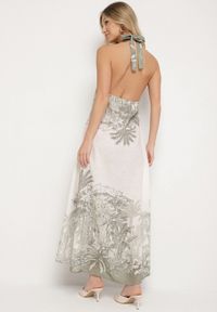 Born2be - Zielona Sukienka z Wiskozą i Motywem Palm z Wiązaniem Izomara. Okazja: na spacer, na co dzień. Kolor: zielony. Materiał: wiskoza. Sezon: lato. Styl: elegancki, casual #7