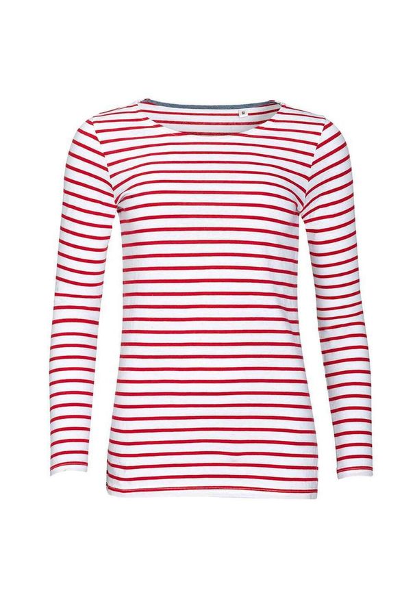SOL'S - Damska Koszulka Z Długim Rękawem W Morskie Paski. Kolor: czerwony, wielokolorowy, biały. Długość rękawa: długi rękaw. Długość: długie. Wzór: paski. Sport: turystyka piesza