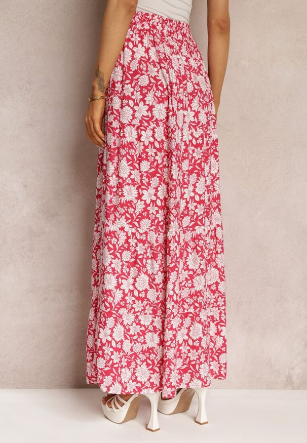 Renee - Czerwona Bawełniana Spódnica Maxi w Kwiaty Eile. Kolor: czerwony. Materiał: bawełna. Wzór: kwiaty