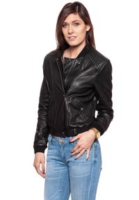 Wrangler - DAMSKA KURTKA SKÓRZANE WRANGLER LEATHER JACKET BLACK W4134ZC01. Kolor: czarny. Materiał: skóra. Styl: klasyczny #4