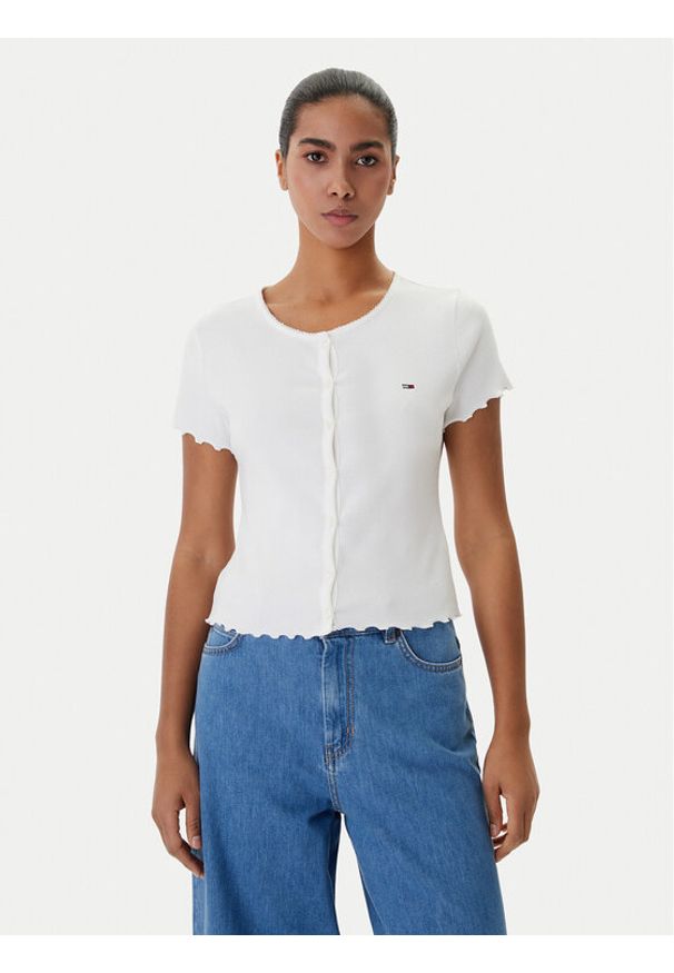 Tommy Jeans Bluzka DW0DW20377 Biały Slim Fit. Kolor: biały. Materiał: bawełna