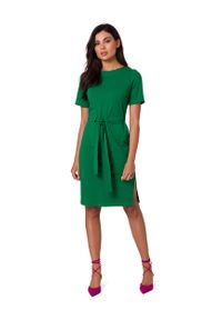 MOE - Prosta Bawełniana Sukienka z Kieszeniami - Zielona. Kolor: zielony. Materiał: bawełna. Typ sukienki: proste