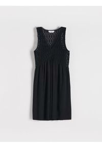 Reserved - Sukienka mini z koronką - czarny. Kolor: czarny. Materiał: koronka. Wzór: koronka. Długość: mini #1