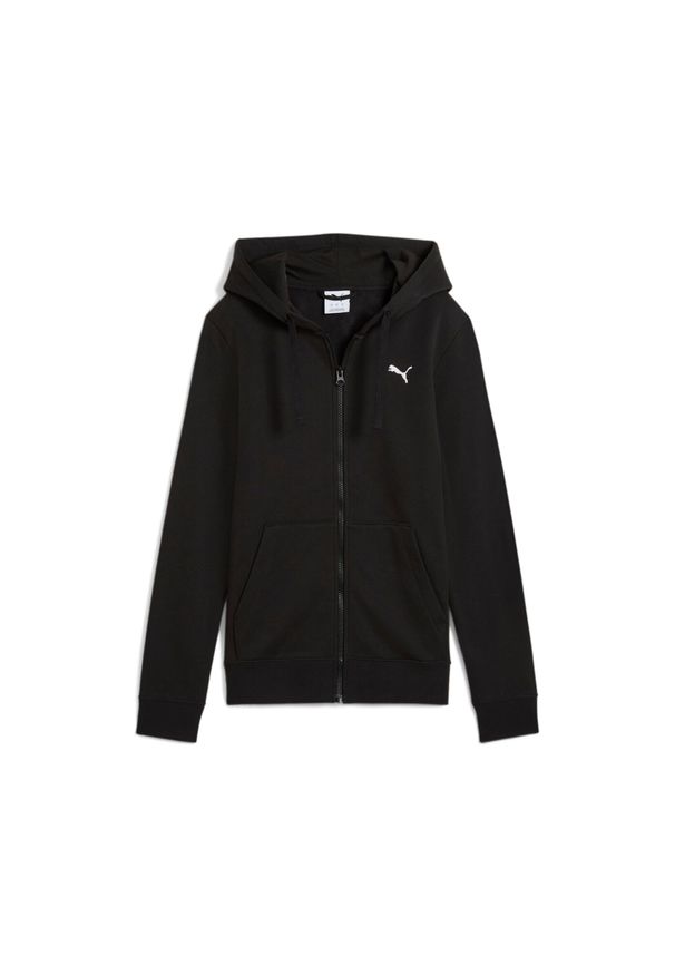 Damska bluza z kapturem zapinana na zamek Puma Essential Fleece. Typ kołnierza: kaptur. Kolor: czarny. Wzór: haft