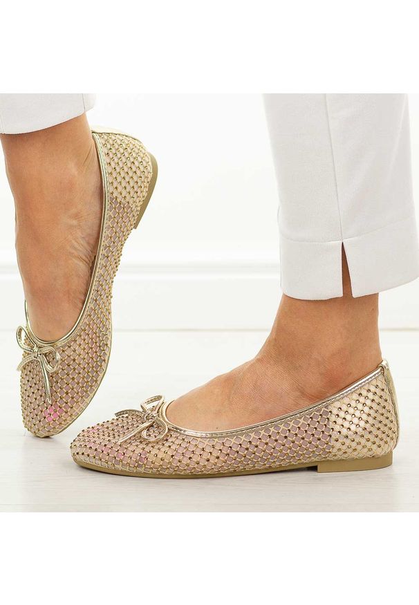 Beżowe baleriny damskie Vinceza 62270. Nosek buta: okrągły. Kolor: beżowy. Szerokość cholewki: normalna. Wzór: aplikacja. Sezon: wiosna, lato. Styl: wizytowy, klasyczny, elegancki