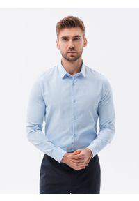 Ombre Clothing - Bawełniana koszula męska z tkaniny w stylu Oxford SLIM FIT - błękitna V8. Kolor: niebieski. Materiał: tkanina, bawełna #5