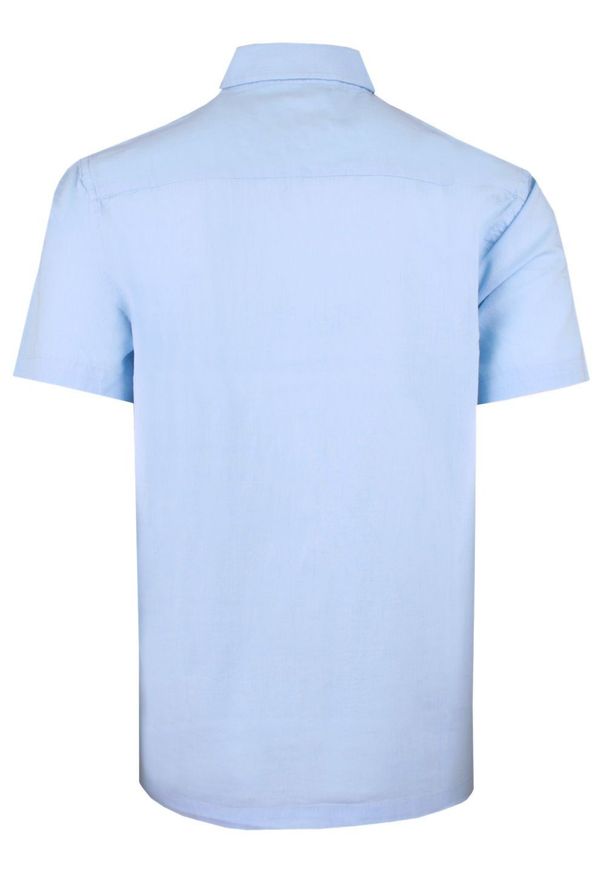 Koszula Weekendowa z Lnem, Krótki Rękaw - Brave Soul - Błękitna. Okazja: na co dzień. Kolor: niebieski. Materiał: bawełna, len. Długość rękawa: krótki rękaw. Długość: krótkie. Styl: casual