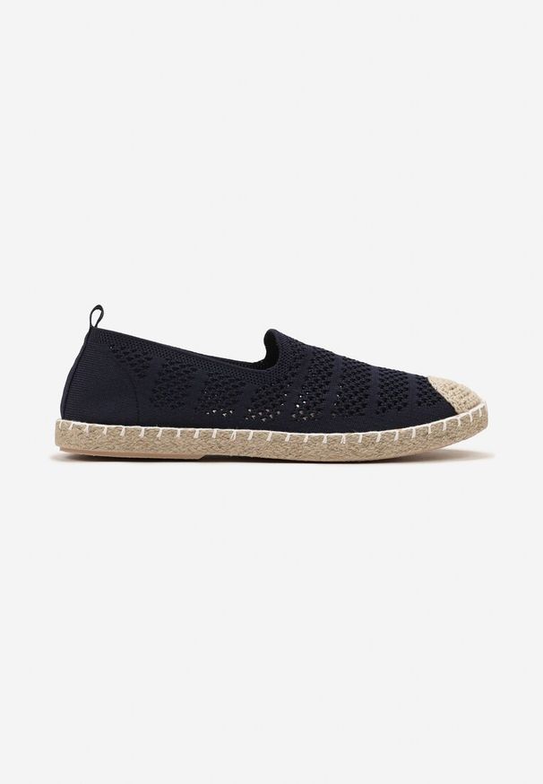 Born2be - Granatowe Espadryle z Ażurowej Siateczki Ozdobione Plecionką Lanivesa. Okazja: na spacer. Kolor: niebieski. Materiał: materiał. Wzór: aplikacja, ażurowy. Sezon: lato, wiosna