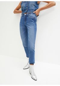 bonprix - Dżinsy Slim Fit Mid Waist, cropped. Kolor: niebieski