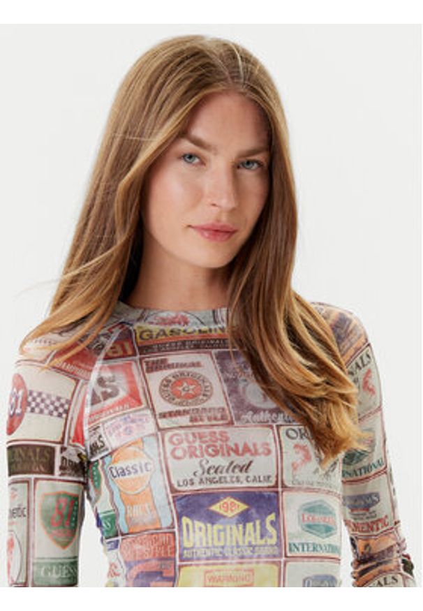 Guess Bluzka W5YP43 KBBF2 Kolorowy Slim Fit. Materiał: syntetyk. Wzór: kolorowy