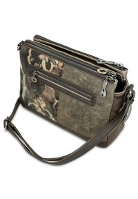 Brązowa Pojemna Listonoszka Damska Anekke Real. Kolor: brązowy. Wzór: haft, motyw z bajki, kwiaty. Dodatki: z haftem, z breloczkiem. Styl: casual #7