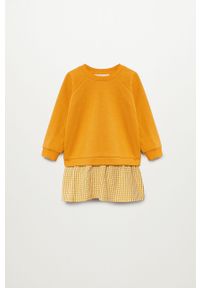 Mango Kids - Sukienka dziecięca CLAIRE. Okazja: na co dzień. Kolor: żółty. Materiał: bawełna, materiał, wiskoza, dzianina, tkanina, poliester. Długość rękawa: długi rękaw. Typ sukienki: proste. Styl: casual. Długość: mini #1