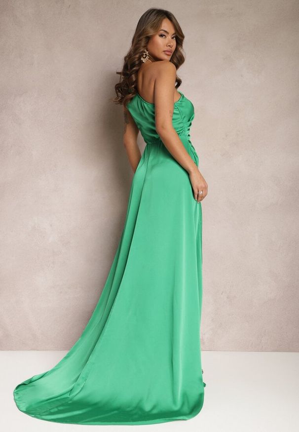 Renee - Zielona Elegancka Sukienka na Jedno Ramię o Asymetrycznym Fasonie Leylane. Kolor: zielony. Typ sukienki: asymetryczne. Styl: elegancki. Długość: maxi