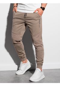Ombre Clothing - Spodnie męskie dresowe - brązowe P954 - XXL. Kolor: brązowy. Materiał: dresówka. Wzór: gładki #1