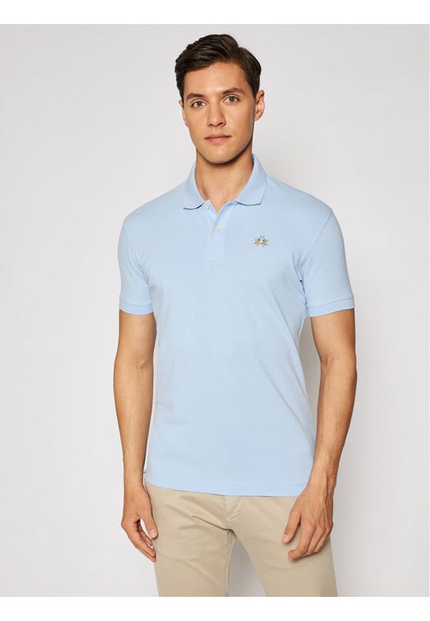 La Martina Polo Piquet CCMP02 PK001 Błękitny Slim Fit. Typ kołnierza: polo. Kolor: niebieski. Materiał: bawełna