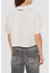 Karl Lagerfeld - KARL LAGERFELD Biały damski top Hearts Cropped, Rozmiar S. Kolor: biały. Materiał: bawełna. Wzór: aplikacja, haft #2