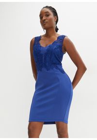 bonprix - Sukienka ołówkowa z koronką. Kolor: niebieski. Materiał: koronka. Wzór: koronka. Typ sukienki: ołówkowe. Styl: elegancki #1