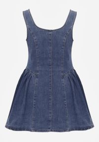 Born2be - Niebieska Jeansowa Sukienka z Bawełny o Rozkloszowanym Kroju z Guzikami Nikesilea. Typ kołnierza: dekolt gorset. Kolor: niebieski. Materiał: bawełna, jeans. Typ sukienki: rozkloszowane, gorsetowe. Styl: elegancki, klasyczny #5
