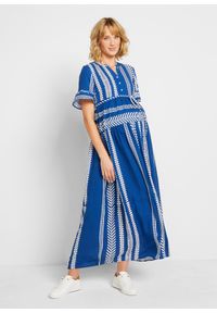 bonprix - Sukienka 2w1 ciążowa i do karmienia z lejącej wiskozy. Kolekcja: moda ciążowa. Kolor: biały. Materiał: wiskoza. Wzór: nadruk. Sezon: lato. Długość: maxi