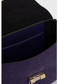Furla torebka skórzana kolor fioletowy. Kolor: fioletowy. Dodatki: z frędzlami. Materiał: skórzane. Rodzaj torebki: na ramię #3